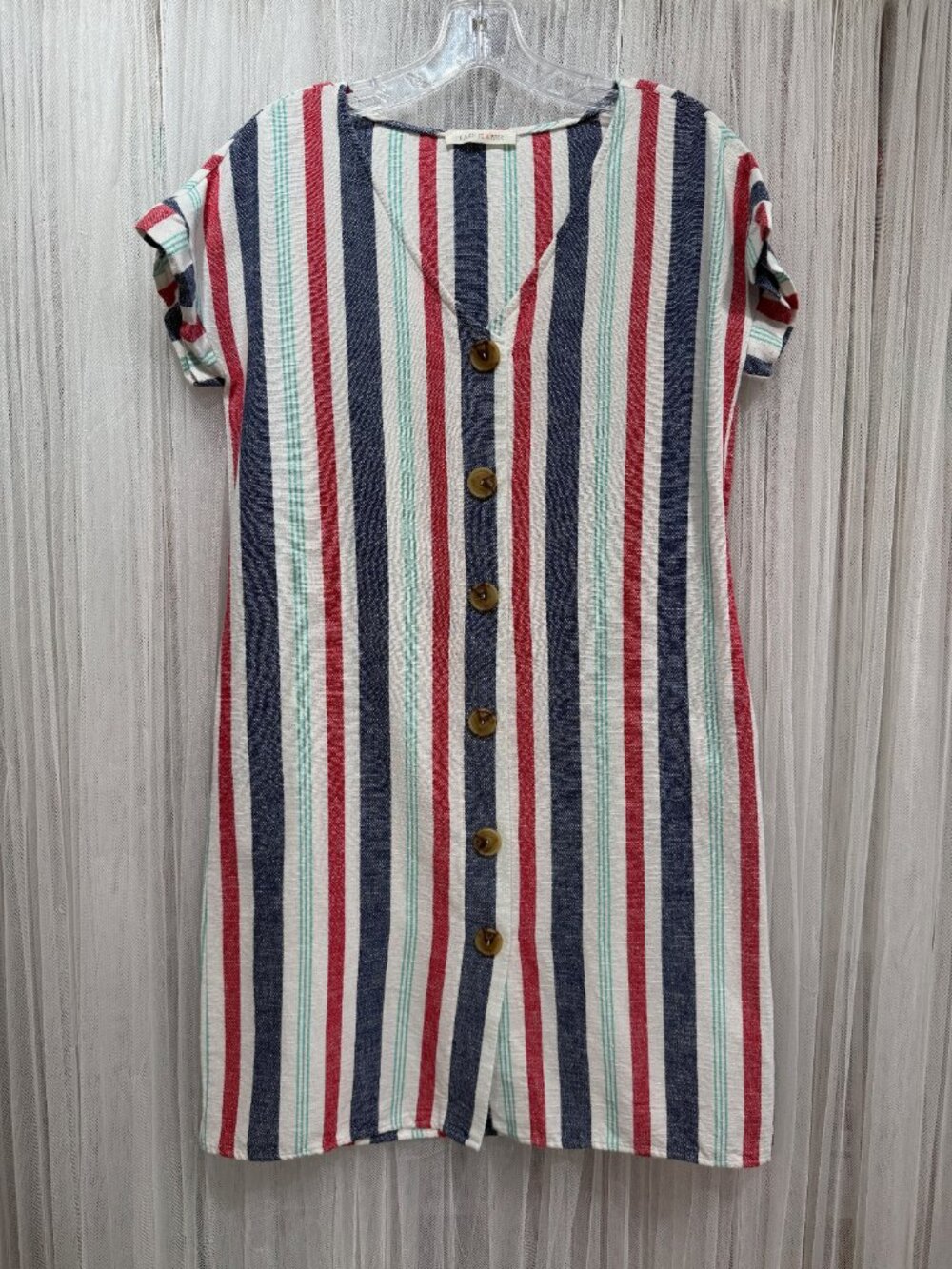 Lake Flower Striped Button Front Shift Dress Womens Medium USA Made Beach